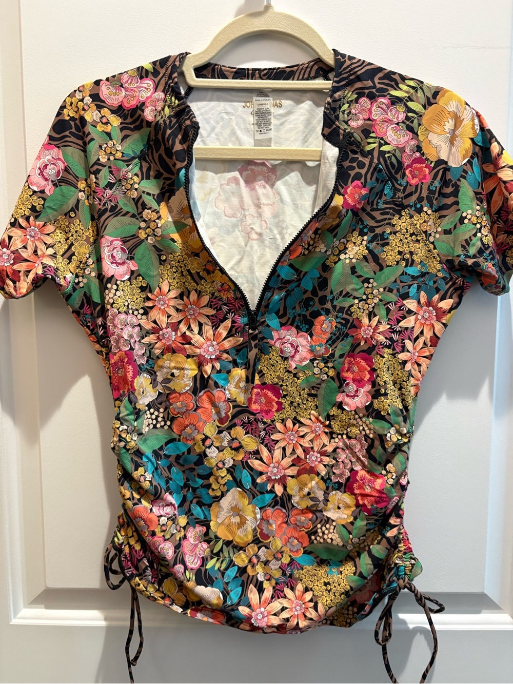 Johnny Was Multicolor Floral Zip-Front Swim Shirt